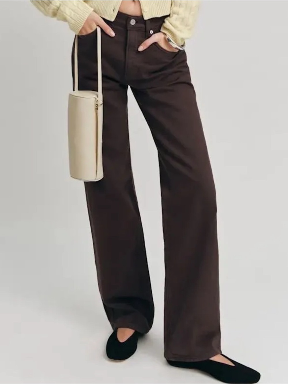 Reformation Val 90s Mid Rise Straight Jeans Dark Brown